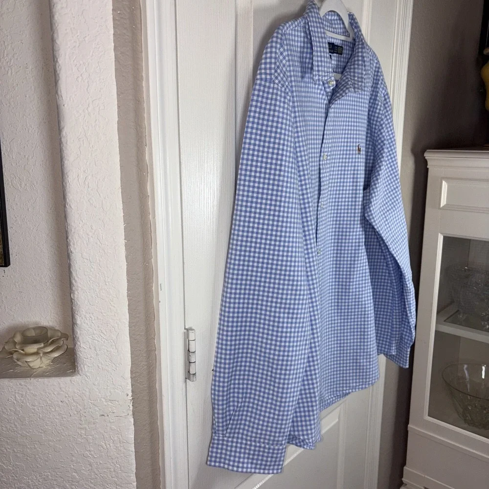 Polo Ralph Lauren Men's Shirt XXL Light Blue White Check Classic Fit Heavy Cotto